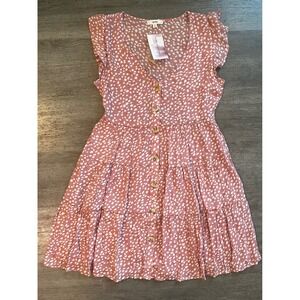 NEW MINE Pink Dotted Tiered Button Front Mini Dress Size S